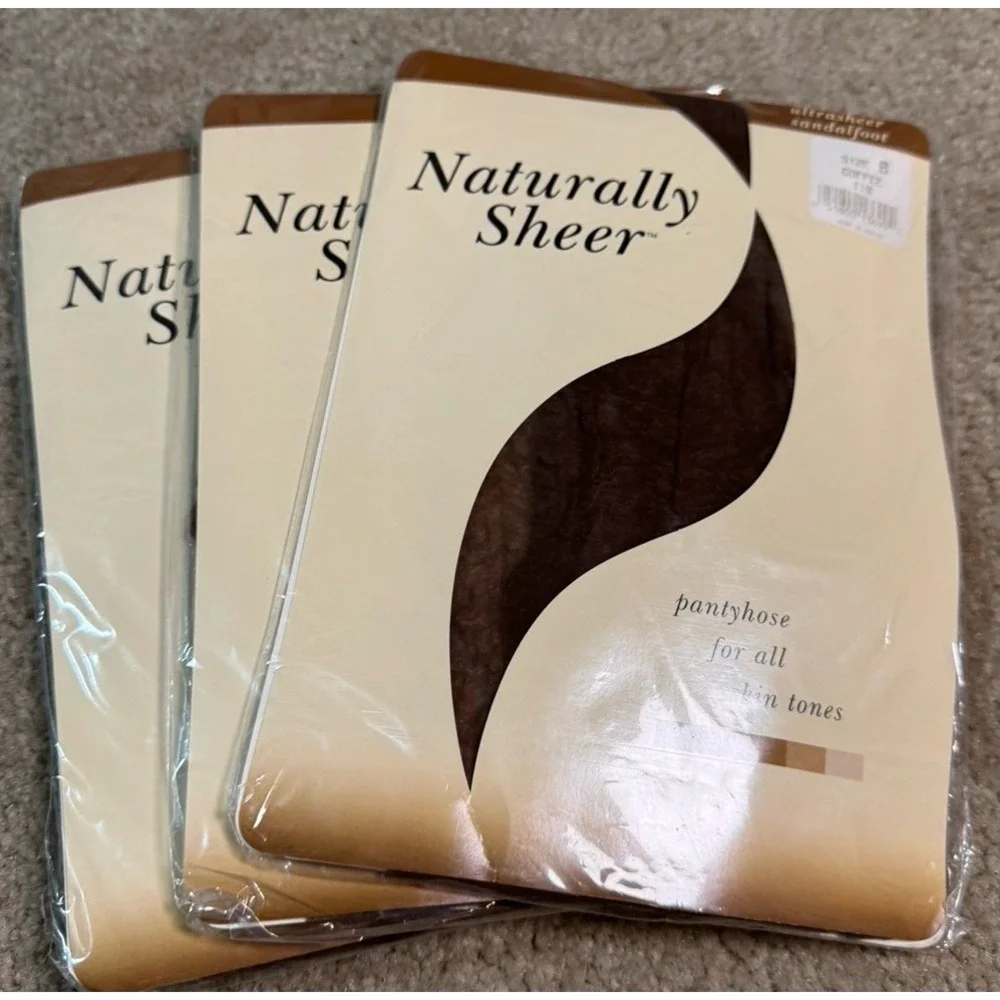 Vintage Pantyhose Naturally Sheer Coffee Size B 3 Pair Lot New Set 4